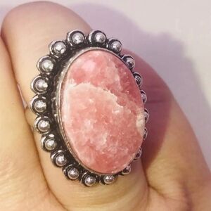 GORGEOUS RHODOCHROSITE OVAL STONE  925 SILVER RING SIZE 7 NEW!